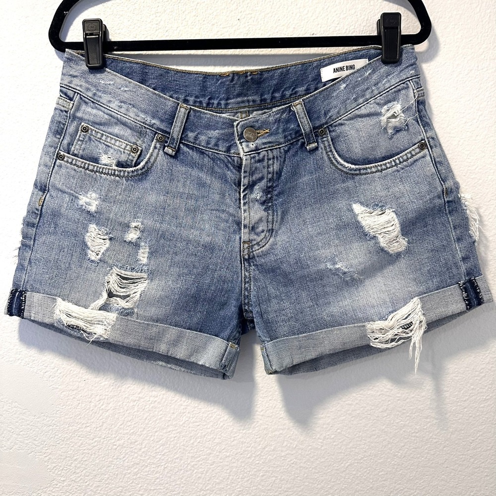 Anine Bing Size-M Ladies‎ Boyfriend Denim Shorts Distressed